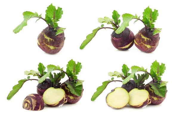 Fresh Red Kohlrabi Brassica Oleracea Cut One White Background — Stock Photo, Image