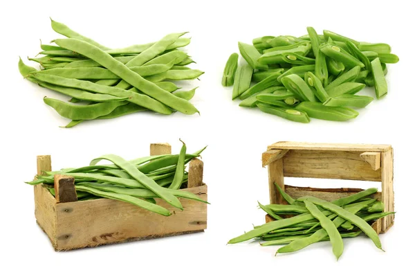 Bouquet Haricots Certains Dans Une Boîte Bois Sur Fond Blanc — Photo