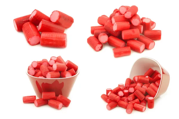 Rote Bonbons Mit Rosa Füllung Auf Weißem Hintergrund — Stockfoto