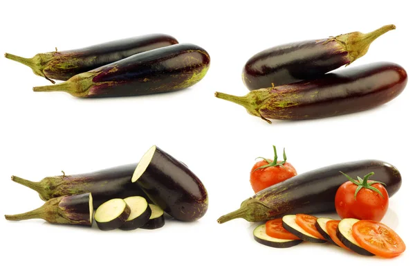 Sliced Mixed Tomato Suriname Aubergine Eggplant White Background — Stock Photo, Image