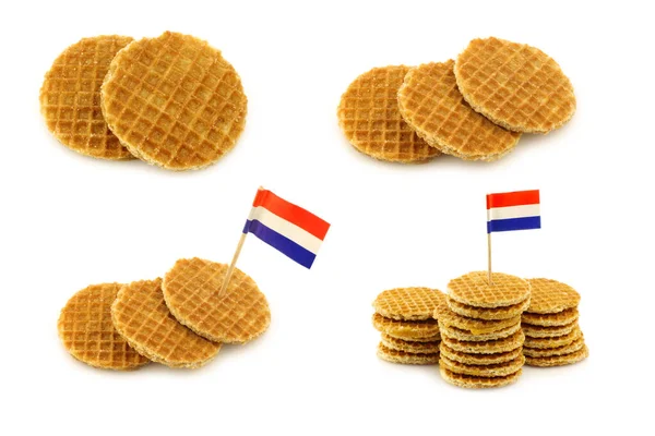 Traditional Dutch Mini Waffles Called Stroopwafels Some Dutch Flag Toothpick — Stock Photo, Image