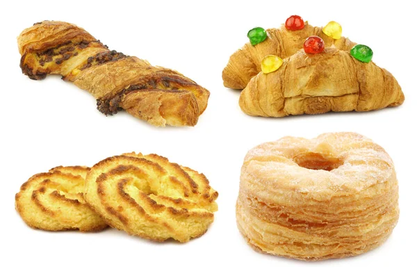 在白色背景上对传统的杜奇饼干和面包进行分类 — 图库照片