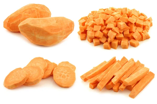 Zoete Aardappelstukjes Een Witte Achtergrond — Stockfoto