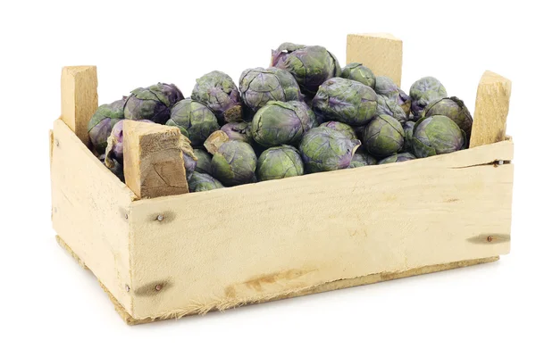 Purple brussel sprouts in a wooden crate — Stock Photo, Image