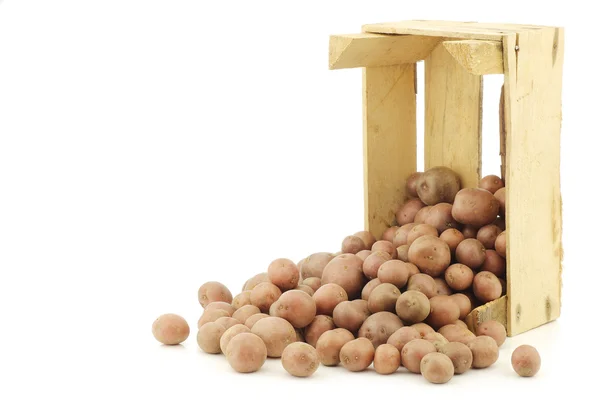 Batatas cereja (pequenas batatas holandesas) em uma caixa de madeira — Fotografia de Stock