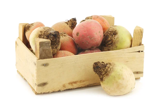 Colorful mix of red,yellow and white beets in a wooden box — Stock Photo, Image