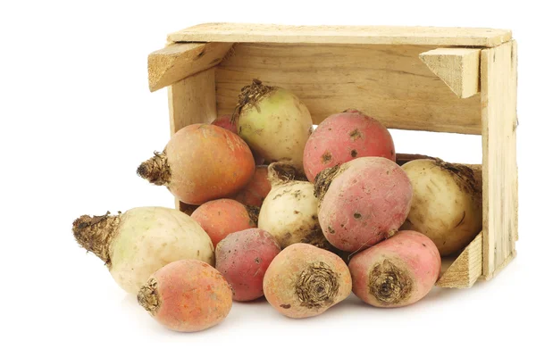 Colorful mix of red,yellow and white beets in a wooden box — Stock Photo, Image