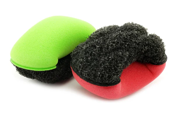 Plaquettes abrasives en plastique et mousse rouge et verte — Photo