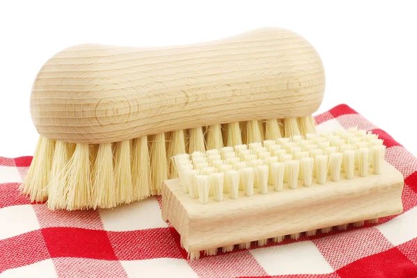 A wooden nail brush and a wooden household brush — Stock Photo, Image