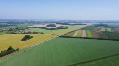 Düz Sıraların Üzerinde Uçan Havadan Tarımsal Tarımsal Tarlaların Büyüdüğü Kırsal Alanlar
