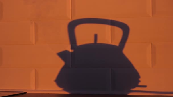 Silhouette of Kitchen Kettle, amelyben a víz főtt és a gőz jön kiömlött — Stock videók