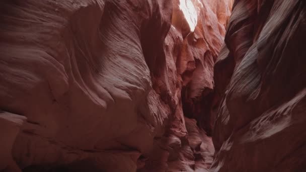 Canyon à fente profonde pittoresque avec des murs de pierre rouge orange ondulé et lisse — Video