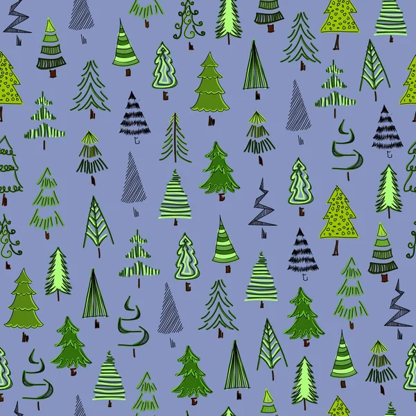 Handbemalte Weihnachtsbäume nahtlose Textur. Abstrakter bunter Tannenbaum. Weihnachtsbäume. — Stockvektor