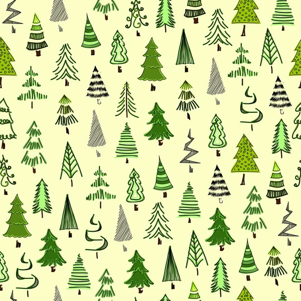 Handbemalte Weihnachtsbäume Nahtlose Textur Abstrakter Bunter Tannenbaum — Stockvektor