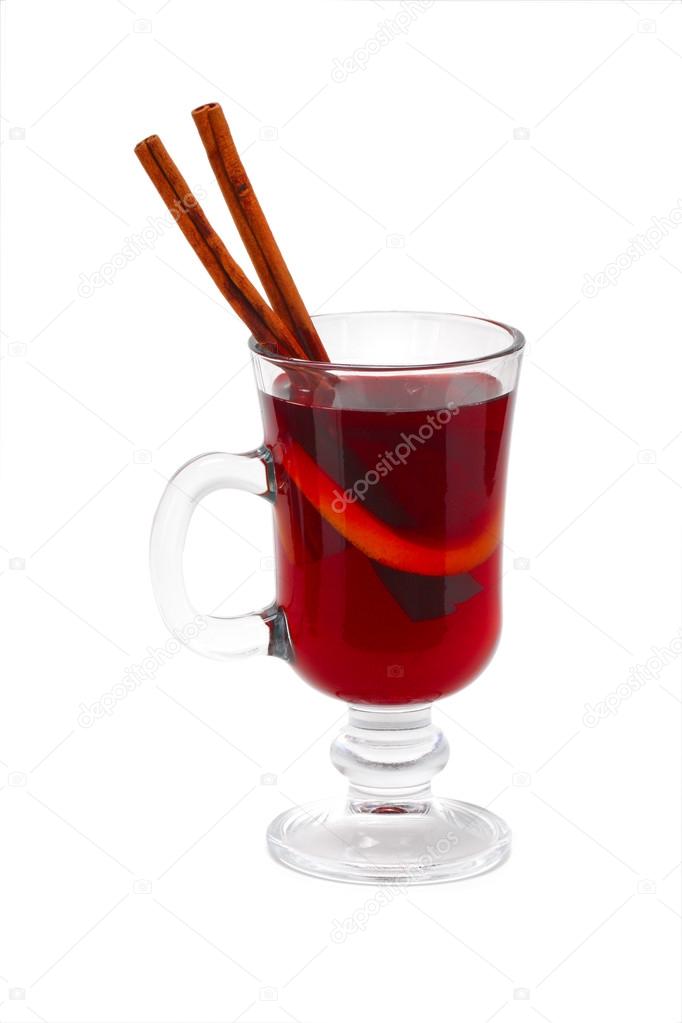 Mulled wine glass isolated on white