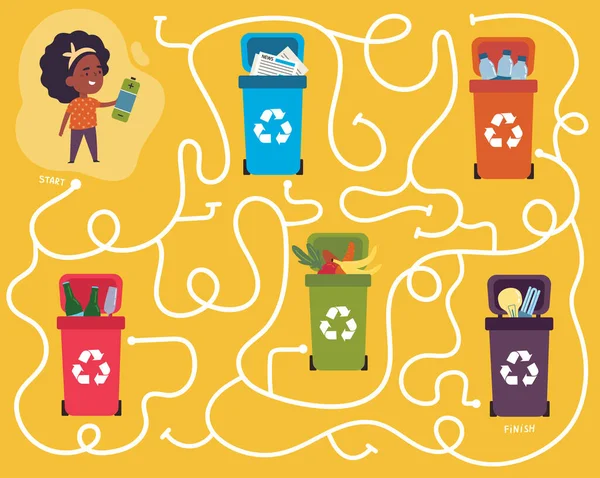 Recycling Labyrinth für Kinder mit einer Lösung — Stockvektor
