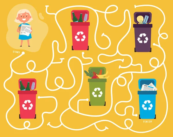 Recyclage Labyrinthe Pour Les Enfants Avec Une Solution Labyrinthe Jeu — Image vectorielle