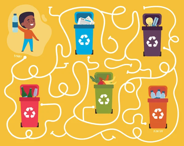 Labyrinthe de recyclage pour les enfants avec une solution — Image vectorielle