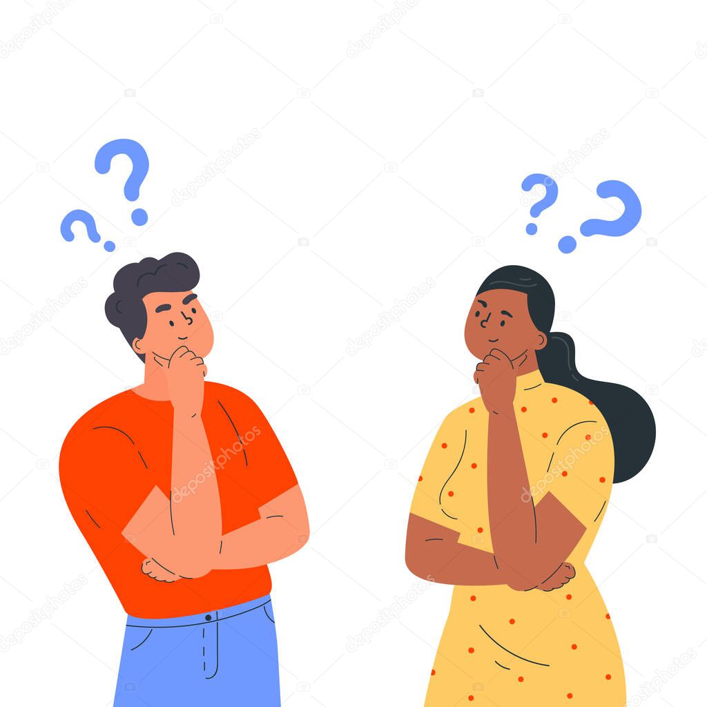 Couple of man and woman having a question. 