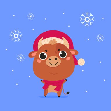 Kar taneleri olan sevimli bir öküz.