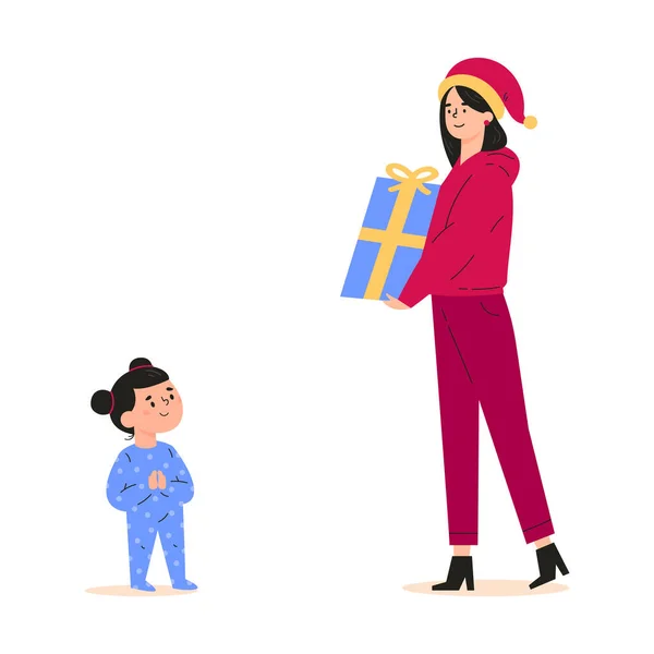 Mama daje noworoczny prezent córce — Wektor stockowy