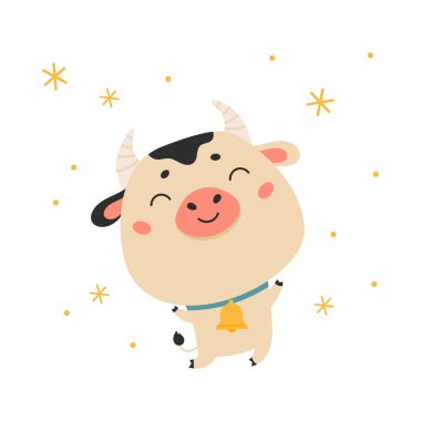 Çanı olan sevimli bir öküz çizgi filmi. Mutlu yıllar. 