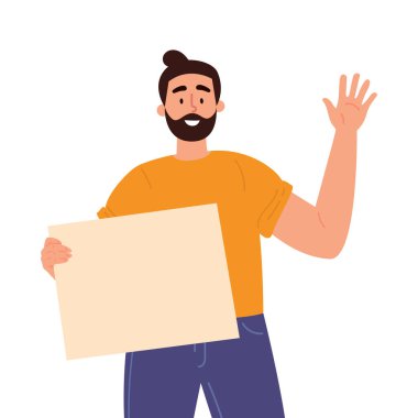 Yazmak için yeri olan boş bir poster tutan adam. 