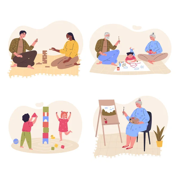 Set of family home activities. — Stock Vector