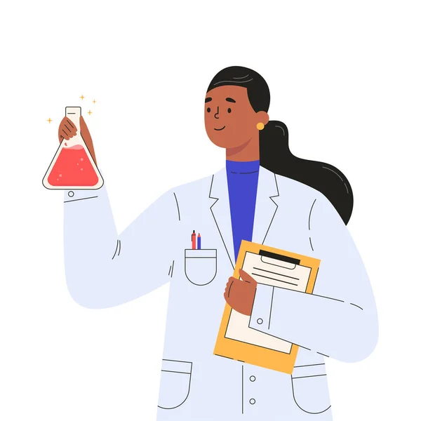 Científicos médico con frascos en un vestido médico. — Vector de stock