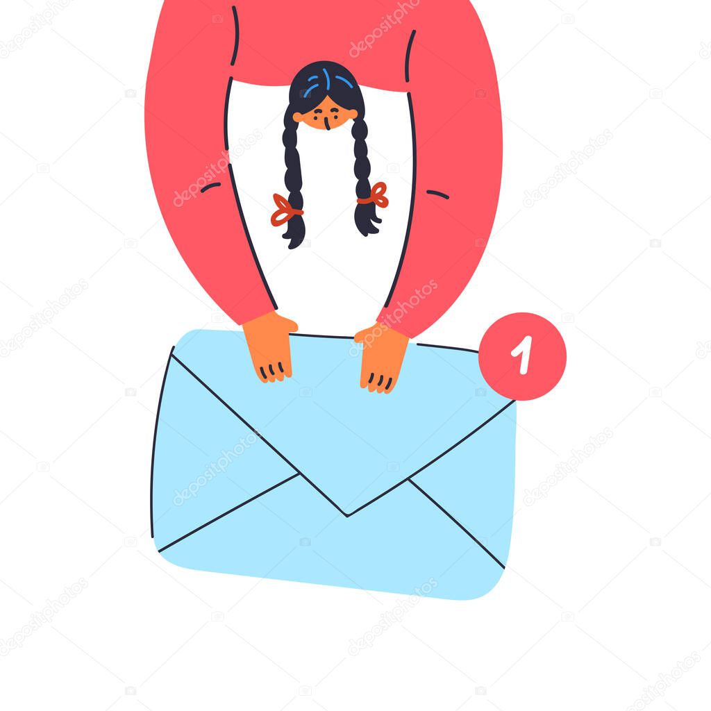 Woman holding an envelope. New mail.