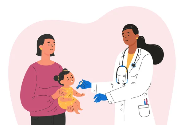 La doctora hace una vacuna a un niño.. — Vector de stock