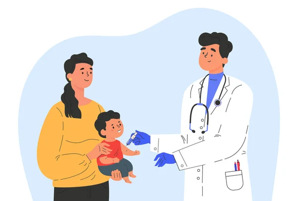 El médico masculino hace una vacuna a un niño.. — Vector de stock