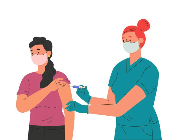 Una enfermera hace una vacuna a una paciente. — Vector de stock