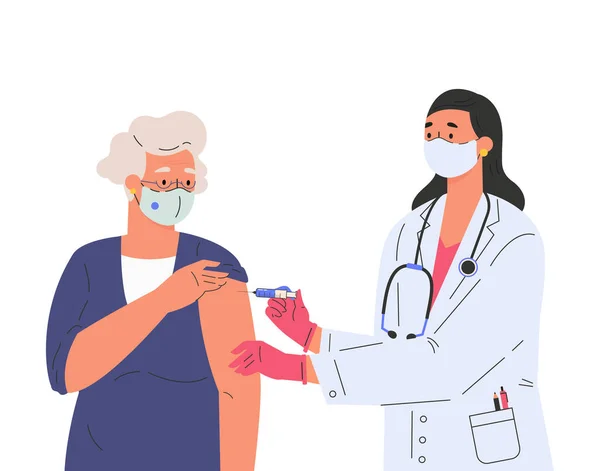 Kadın bir doktor eski bir hastaya aşı yapar.. 