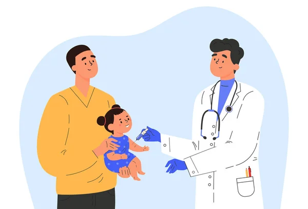 Male doctor makes a vaccine to a child. — Stock Vector