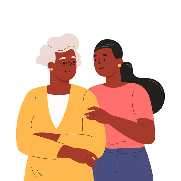 Felice figlia adulta abbracciando vecchia madre — Vettoriale Stock
