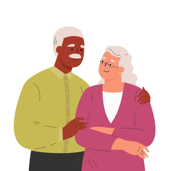 Ευτυχισμένος ηλικιωμένος άντρας αγκαλιάζει τη γυναίκα του — Διανυσματικό Αρχείο