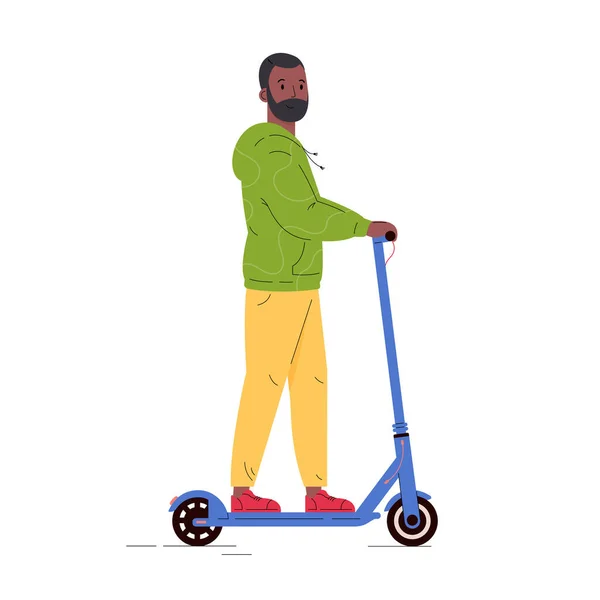 Aktiver junger Mann fährt Elektro-Roller. — Stockvektor