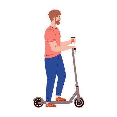 Elektrikli scooter 'ı olan aktif bir genç.. 