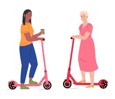 Elektrikli scooter kullanan kadınlar..