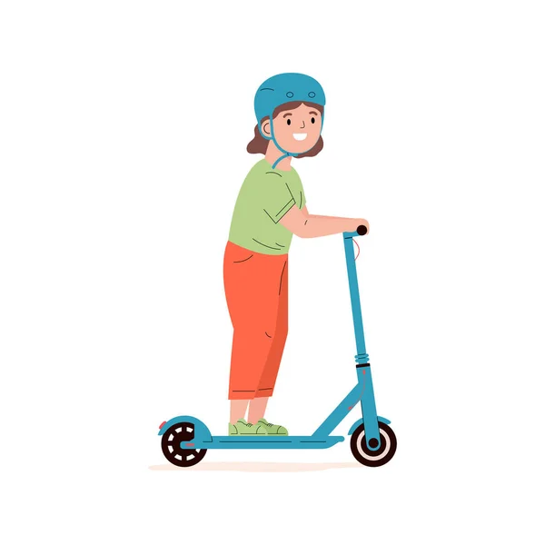 Dziewczyna w kasku jazda na skuterze elektrycznym. — Wektor stockowy