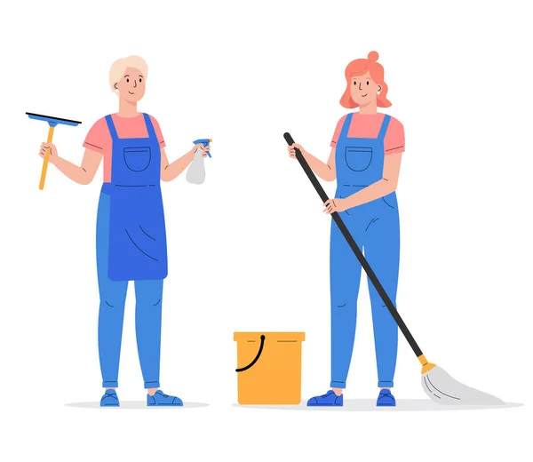 Service de nettoyage, personnes en uniforme. — Image vectorielle