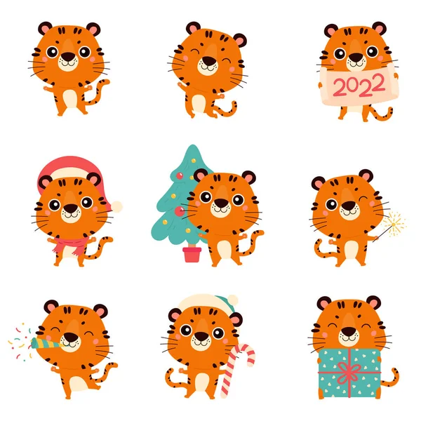 Set von niedlichen Cartoon-Tiger. Frohes chinesisches Neujahr — Stockvektor