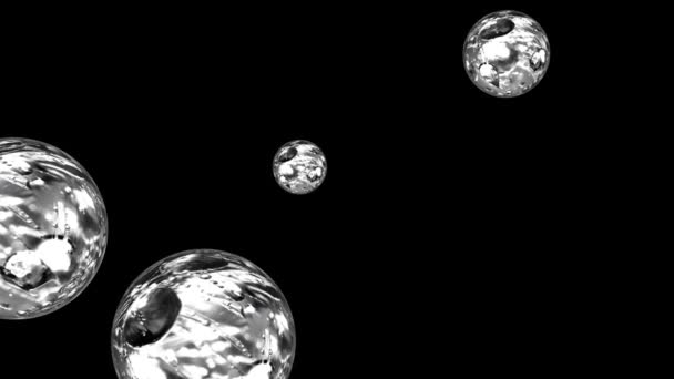 Spheres Black Background Looped Flowing Balls Glass Scratched Ice Reflections — 图库视频影像