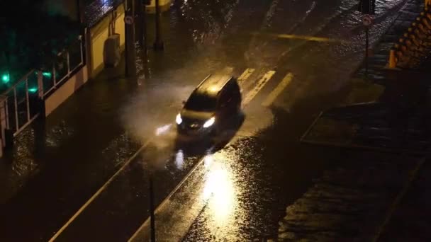 Rio Brasil Dezembro 2020 Carro Fazendo Spray Água Rua Inundado — Vídeo de Stock