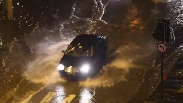 Rio Brazil December 2020 Car Making Water Spray Street Flooded — Stock Video