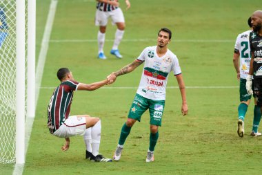 Rio, Brezilya - Mart 07, 2021: Maracana Stadyumu 'nda Carioca Şampiyonası' nda Fluminense vPortuguesa arasında oynanan maçta Samuel oyuncusu