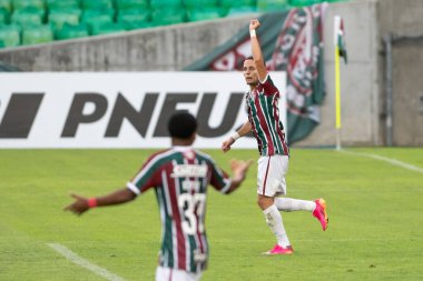 Rio, Brezilya - 9 Mayıs 2021: Gabriel Teixeira, Maracana Stadyumu 'nda Carioca Şampiyonası' nda Fluminense ile Portuguesa arasındaki maçta