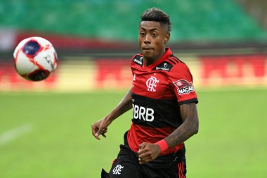 Rio, Brezilya - 15 Mayıs 2021: Bruno Henrique, Maracana Stadyumu 'nda oynanan final Carioca Şampiyonası' nda Flamengo ile Fluminense arasındaki ilk maçta oynadı.