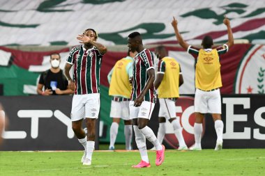 Rio, Brezilya - 15 Mayıs 2021: Abel Hernandez oyuncusu Maracana Stadyumu 'nda oynanan Carioca Şampiyonası' nda Flamengo ile Fluminense arasındaki ilk maçta golü kutladı